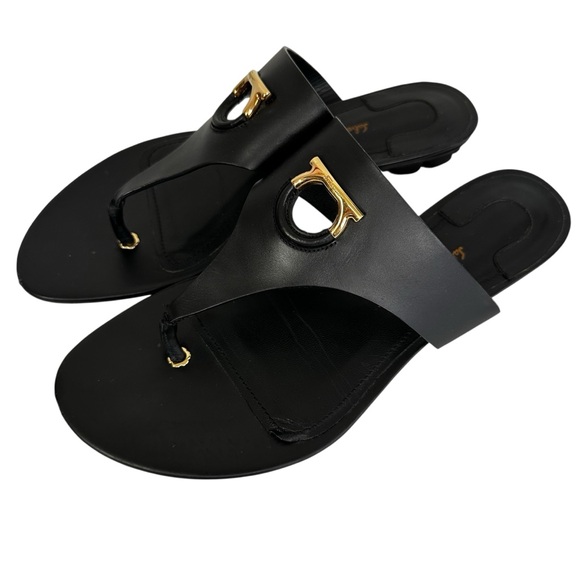 Salvatore Ferragamo Shoes - Salvatore Ferragamo Enfola Black Leather Sandals Slip On Flats Size 8C